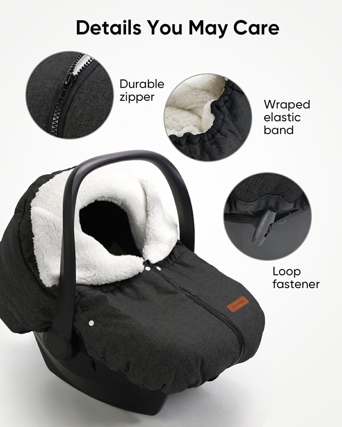 TinlyFinly Winter Car Seat Cover for Baby Car Seat and Stroller, Cold Weather Infant Carseat Canopy, Waterproof and Easy Access, Protect Baby Boys Girls from Cold Wind (Black)