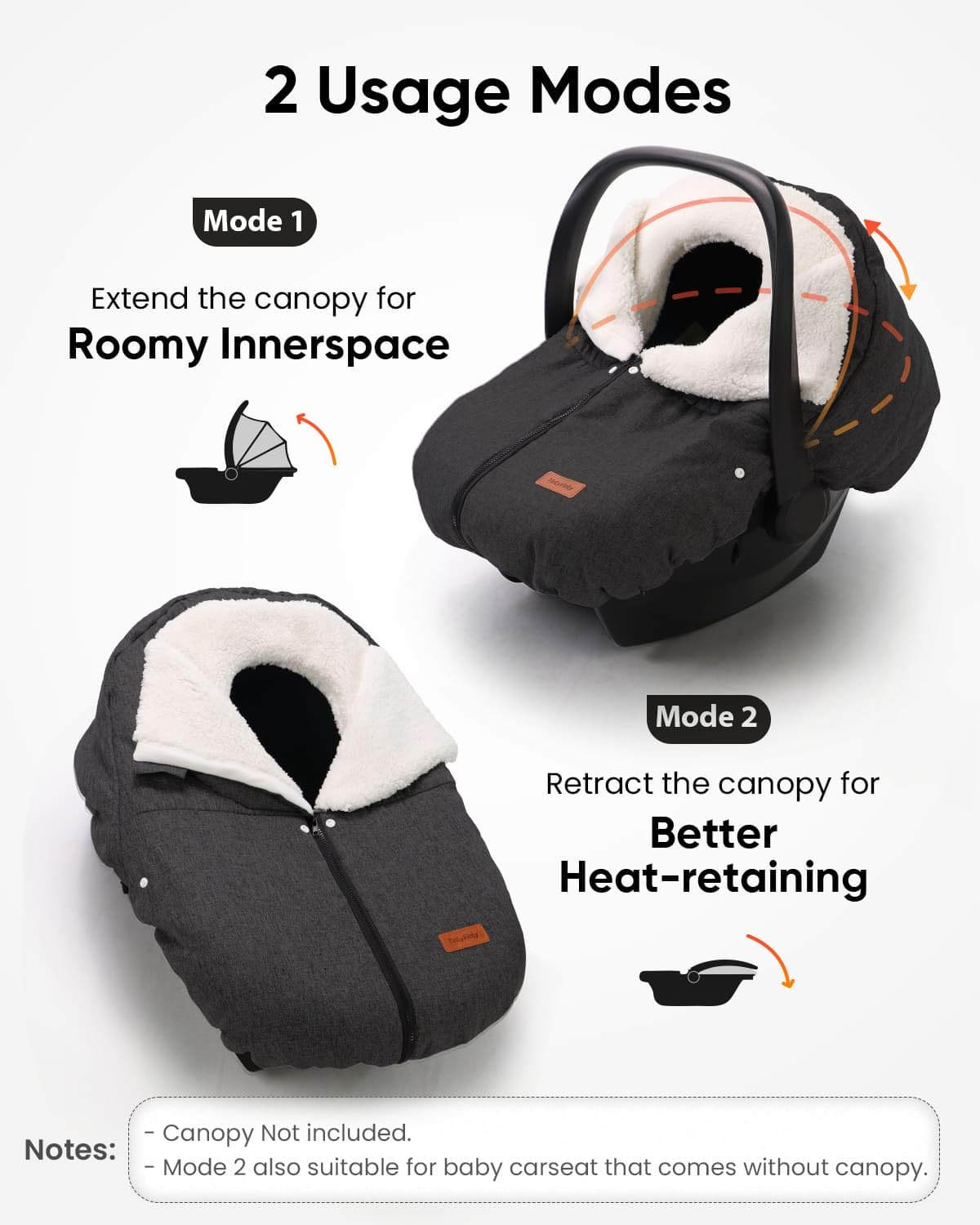 TinlyFinly Winter Car Seat Cover for Baby Car Seat and Stroller, Cold Weather Infant Carseat Canopy, Waterproof and Easy Access, Protect Baby Boys Girls from Cold Wind (Black)