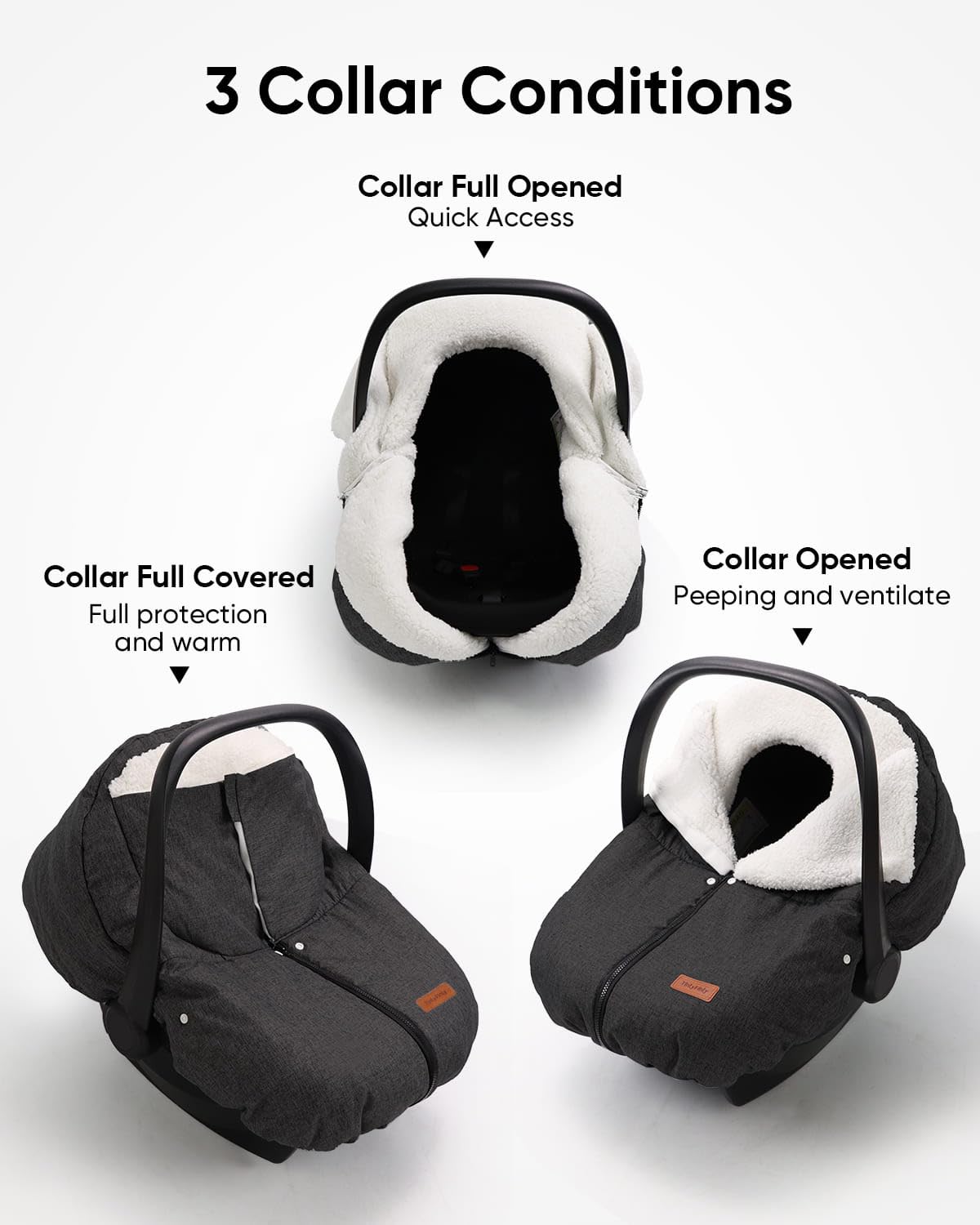 TinlyFinly Winter Car Seat Cover for Baby Car Seat and Stroller, Cold Weather Infant Carseat Canopy, Waterproof and Easy Access, Protect Baby Boys Girls from Cold Wind (Black)