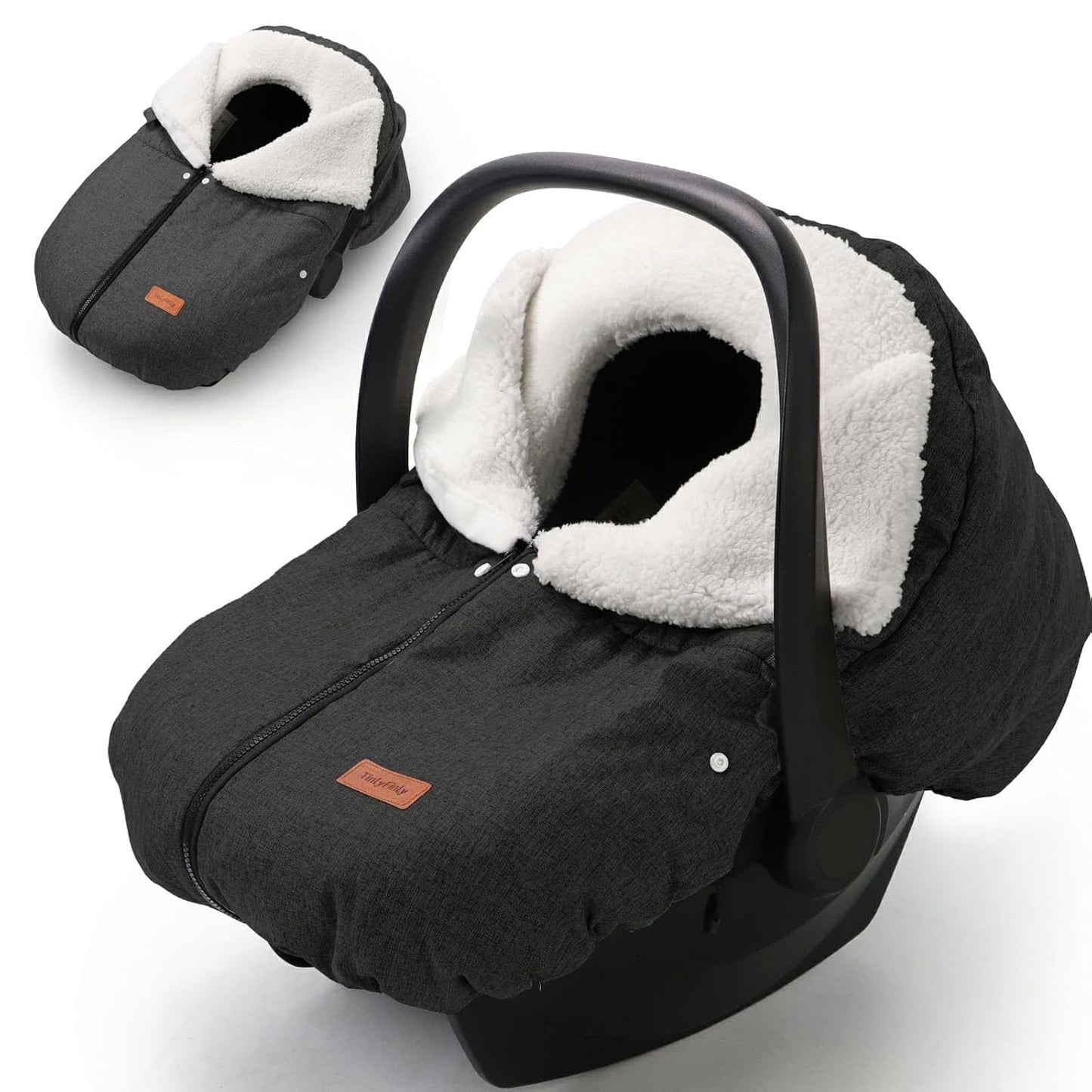TinlyFinly Winter Car Seat Cover for Baby Car Seat and Stroller, Cold Weather Infant Carseat Canopy, Waterproof and Easy Access, Protect Baby Boys Girls from Cold Wind (Black)