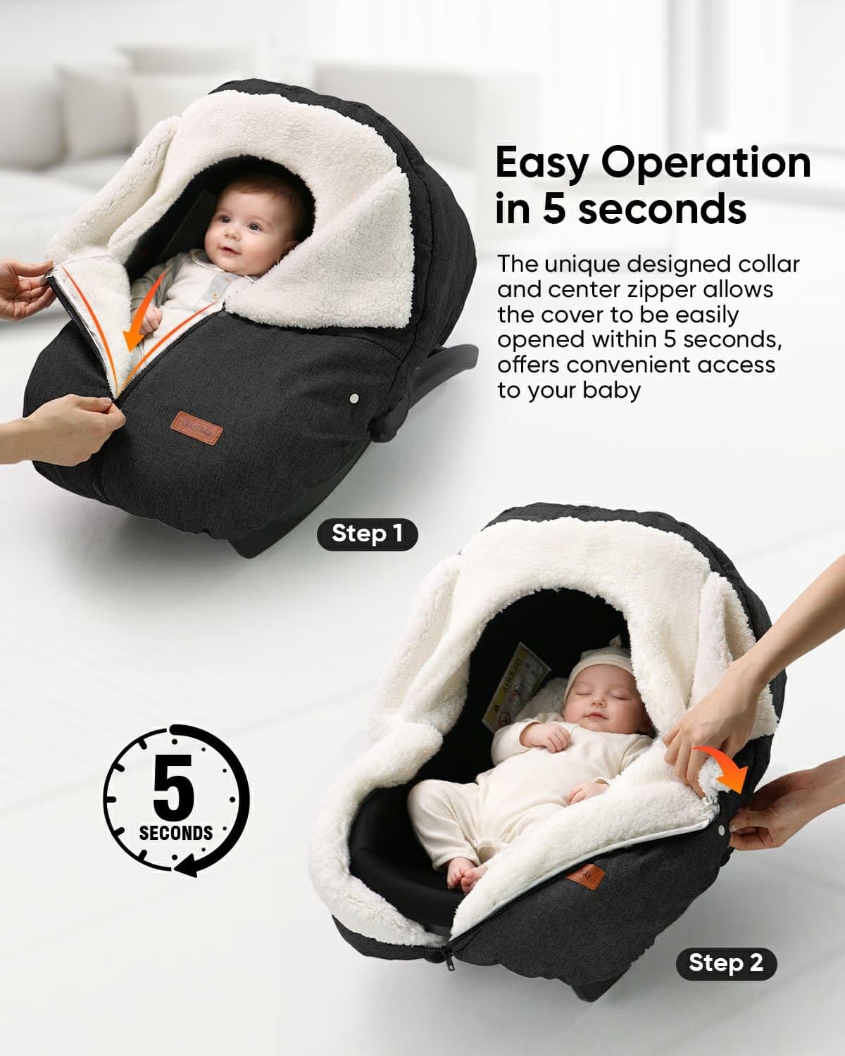 TinlyFinly Winter Car Seat Cover for Baby Car Seat and Stroller, Cold Weather Infant Carseat Canopy, Waterproof and Easy Access, Protect Baby Boys Girls from Cold Wind (Black)